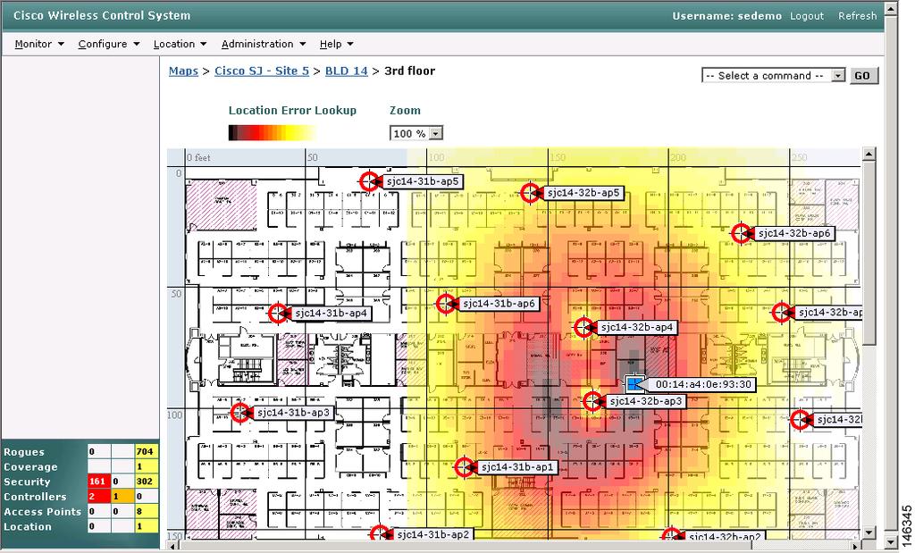 Chapter 6 Finding Clients Figure 6-20 Map with Client Location Step 7 To view statistics for the selected client, click the Statistics tab.