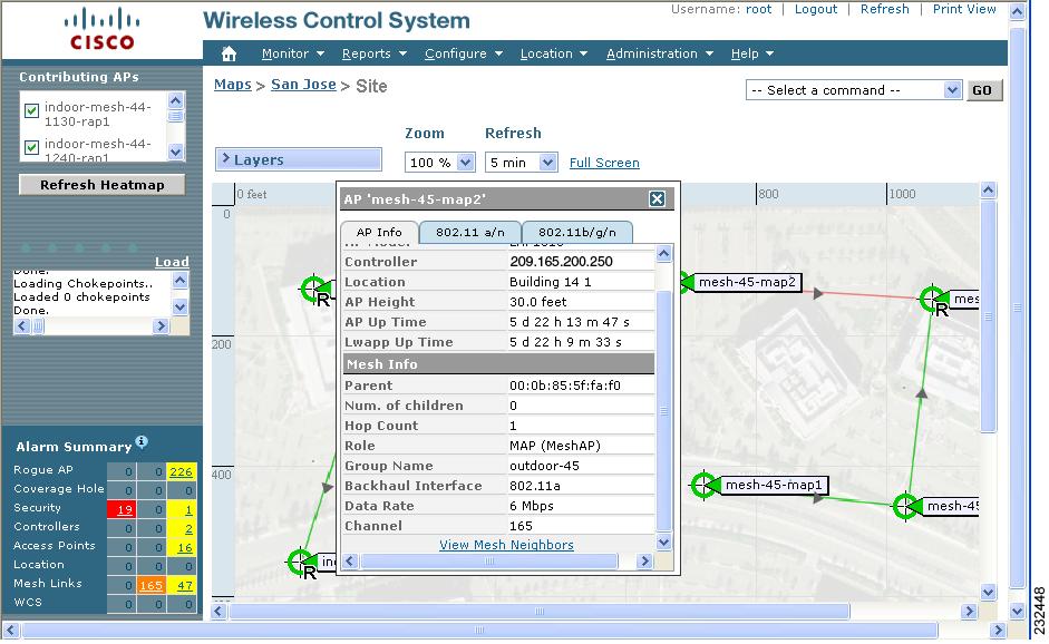 Chapter 6 Monitoring Mesh Networks Using Maps You can also view detailed configuration and access alarm and event information from the map.