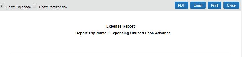 On the expense report page, click Print / Email, and