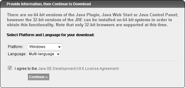Setting Up the Java Development Environment 1 3. On the final page, as shown in Figure 1.3, click the jdk-6u10-windows-i586-p. exe link for the Windows Offline Installation.
