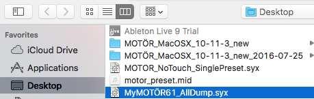 Important Note: When performing the ALL dump from the Mac to the MOTÖR, all internal data of your keyboard will