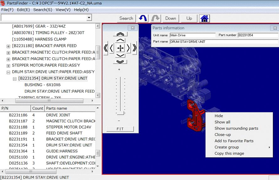Displaying other parts in the same unit/assembly This feature allows the user to view the selected part along with the other