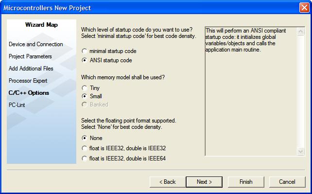 Select ANSI startup code as code, the New Project Wizard will place in your project as startup code. n.