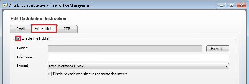 Add File Publish Instruction In order to save a report to a specified location, the file publish option can be