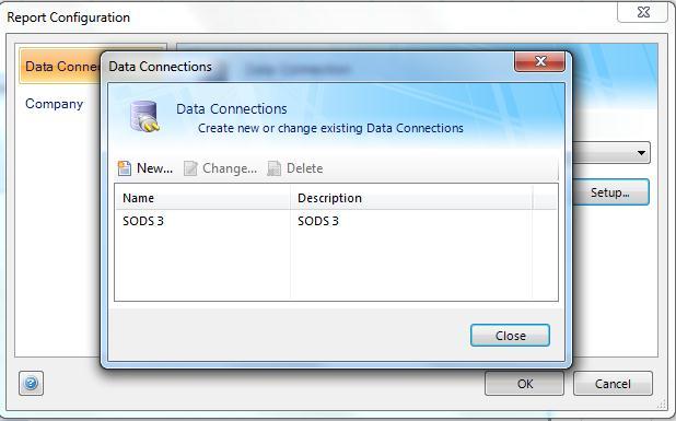 1. In the Report Configuration window, select Data Connection and then click the