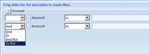 In the first drop-down box and if this is the first filter in the group - two options are available: Blank: This selection will include all data inside the specified filter.