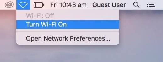 MacOS 1 Click on the Airport/Wi-Fi icon at the top right corner of the screen as shown below.