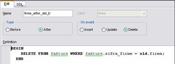 CREATE TRIGGER `firme_after_del_tr` AFTER DELETE ON `firme` FOR EACH ROW DELETE FROM fakture WHERE fakture.sifra_firme = old.