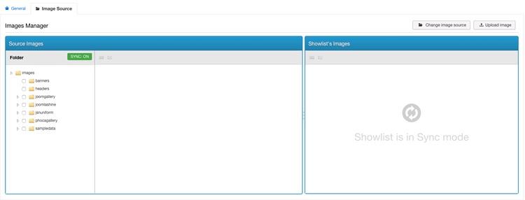 All showlist image management operations are shown in panel Showlist Images, which consists of two areas Source Images and Showlist s Images.