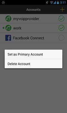 CounterPath Corporation Setting the Primary Account One account is always set as the primary account. This account is used by default for outgoing calls.