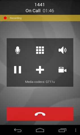 CounterPath Corporation 3.6 Recording Calls Tap the Android menu button and then tap Turn on recording.