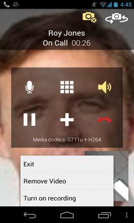 CounterPath Corporation During an Audio Call Offering Video to the other party Tap the video icon to add video Tap the video icon to stop sending video.