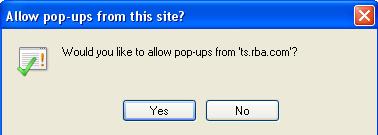 Click Yes. This will complete the Pop-up configuration. After selecting the Yes button a second pop-up window will appear. This is the login screen.
