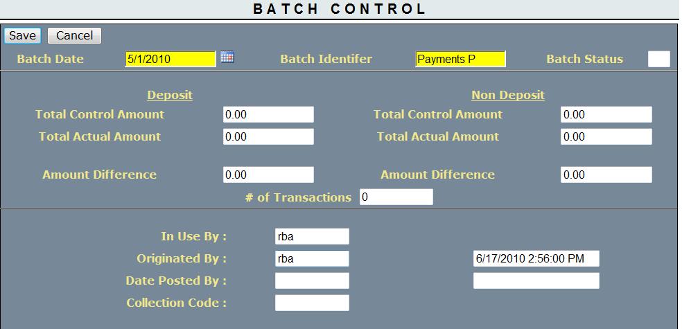 Plug the Control Amounts after entering the payment transactions.