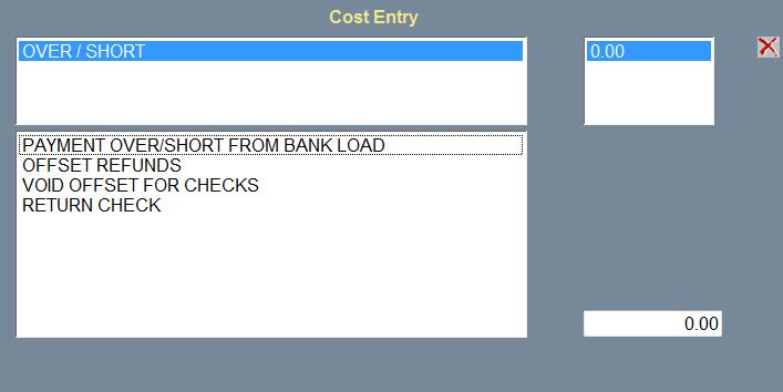 Next, enter the amount you want to have as the Over/Short amount in the entry field, then click off the field. The amount will move up to the cost.