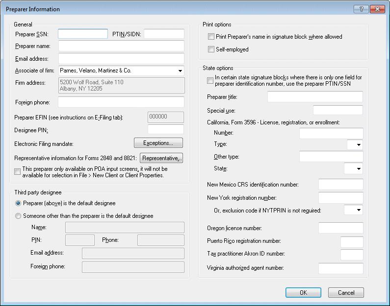 Setting Up and Exploring UltraTax CS 5. Click the Add button to open the Preparer Information dialog. 6. Enter your Social Security number in the Preparer SSN field. 7.