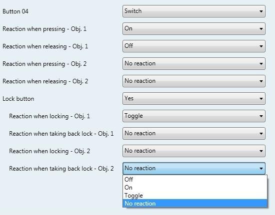 3.6.1 Parameter setting switch Figure 7: Parameter setting switch Table 4: Button parameter switch Reaction when pressing - Obj. 1 Reaction when releasing - Obj. 1 Reaction when pressing - Obj.