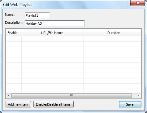 Then, you can edit a new playlist and add items in that playlist on the pop-up window, just