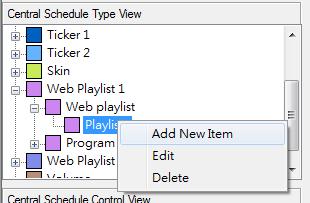 Add New Item in a Web Playlist In Central Schedule Type