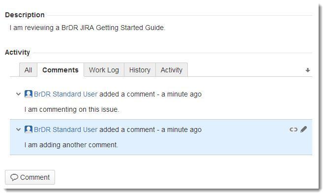 AASHTOWare BrDR Supprt Center JIRA Getting Started Guide August 2013 9. Adding Cmments T an Issue The fllwing table highlights steps t cmment n an issue: Click buttn n the page t pen cmment screen.
