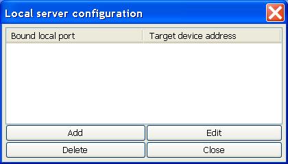 In Settings menu choose Port mapping and press Add button. Port mapping performs pairing of local TCP-IP port and specific communicator with M2MTalk address.