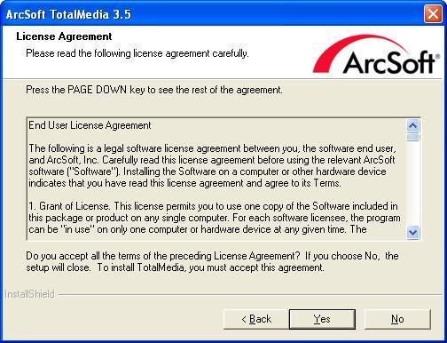 Step8: Click Yes and then it will install Arcsoft TotalMedia Step9: If you want to