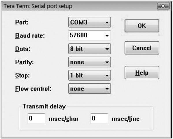 2 Select the COM port that is being used, and update the remaining settings as follows: Baud Rate (9600), Data (8 bit),