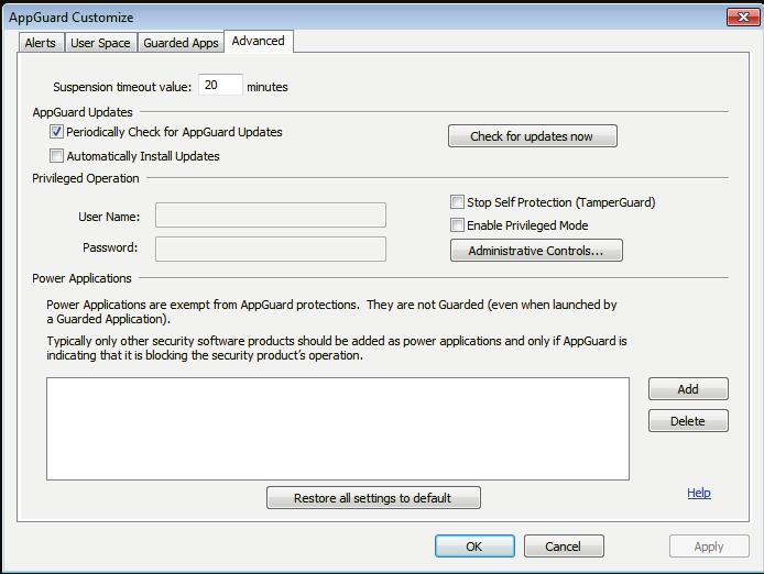 The following sections provide more details about AppGuard s advanced settings.