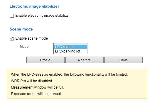 In the Configuration > Media > Image settings page, select an application scenario, LPC