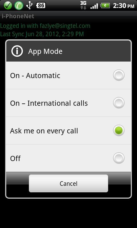 2. App Mode The App Mode status determines the client behavior in dialing outgoing calls. The two ON options refers to two different dialing rules from the dialing configuration: On Automatic.