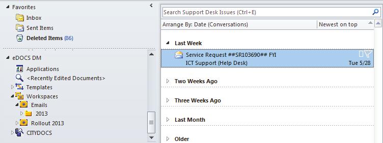 in the navigation pane. Complete the Save to edocs DM dialogue as above.