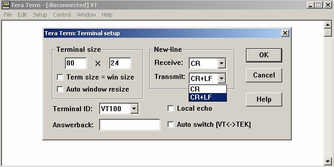 Click OK Select 'Serial Port' from the Setup menu Tera Term Pro has been