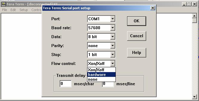Change the Flow Control to Hardware Click 'OK' the serial port setup is completed. Tera Term Pro is now ready to send the software file (.abt) to the iscan VP30.