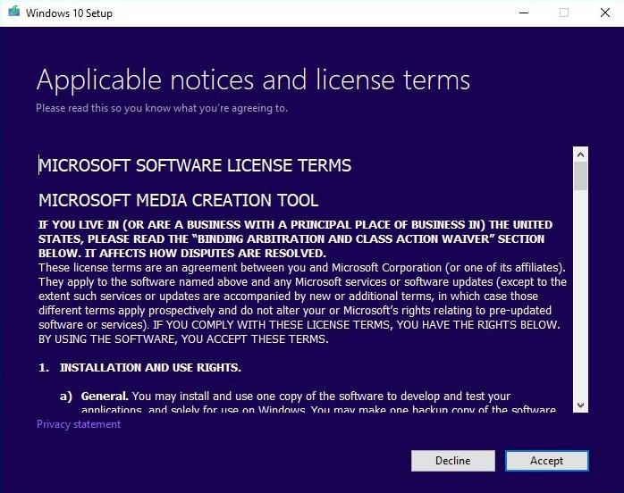 2. On the License terms page, accept the license terms, and then