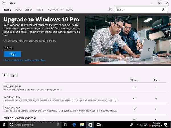 4. From the Windows Store, purchase the upgrade to Windows 10 Pro RS1.