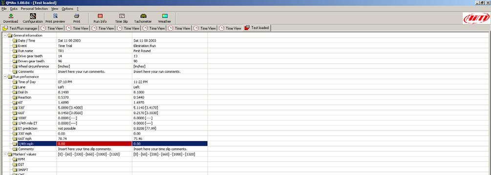 276.3 Test Loaded View This view shows a report form of all the information bound to every run loaded for analysis.