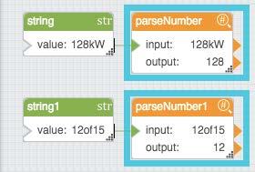 output (number) Returns the first numeric value parsed from the input string. Examples Figure 132 shows two examples of the Parse Number block.