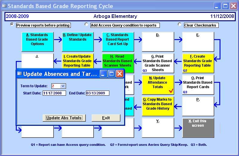 UPDATE ATTENDANCE TOTALS The Update Attendance Totals option MUST be utilized to calculate the attendance totals prior to the report cards being generated.