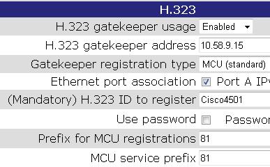 Registration of instant meetings on VCS H.323 MCU registration to the VCS: MCU Service Prefix MCU H.