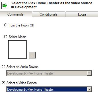 4. Under the room actions select the Room->Plex Home Theater driver for Select a Video Device. 5.