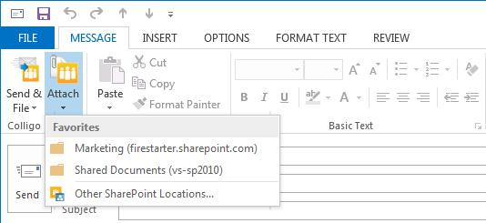 Managing Attachments in Emails When you are sending an email, you have the option of inserting a link to a document location in SharePoint, or inserting a SharePoint item as an attachment.