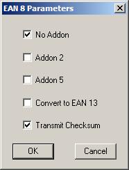 Chapter 3 Changing Symbology Settings 3.8 EAN-8 By default, the scanner is set to read EAN-8 barcodes. (= No Addon) Options of 2-digit and 5-digit extensions are available.
