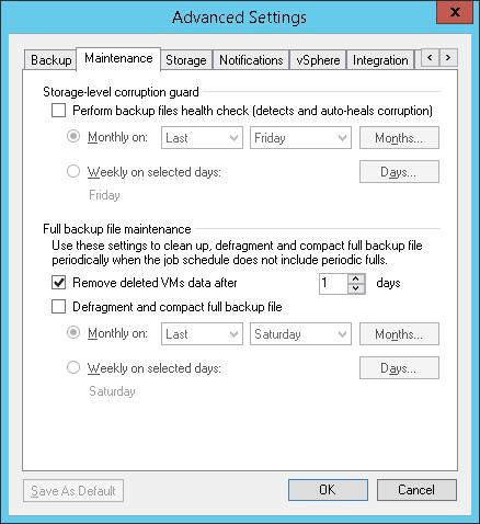 9. If desired, select Perform backup files health check in the Maintenance tab. Click OK and Next to continue.