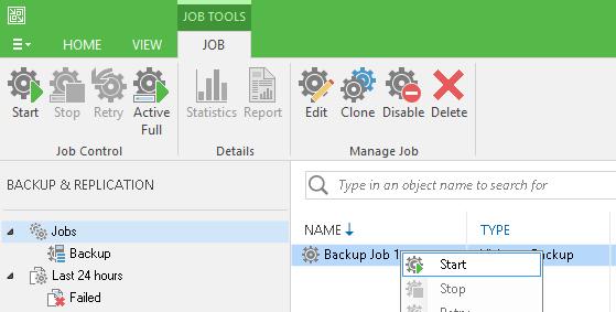 3.3 Performing a Test Backup To test Veeam Backup & Replication with the AltaVault appliance, you can run a manual backup of the job set up in the previous step. 1.