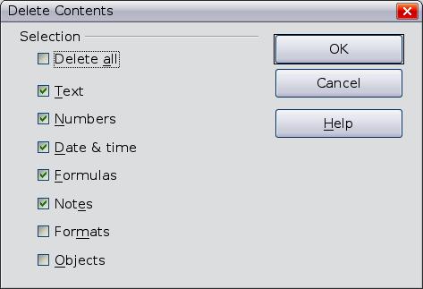 Figure 11: Delete Contents dialog Replacing all the data in a cell To remove data and insert new data, simply type over the old data. The new data will retain the original formatting.