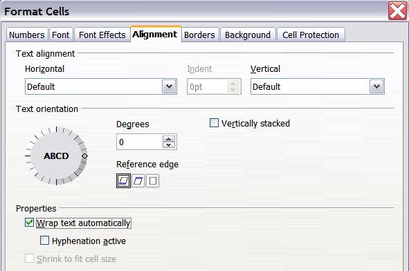 On the Alignment tab (Figure 13), under Properties, select Wrap text automatically. The results are shown below (Figure 12).