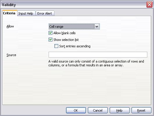 To provide input help for a cell, use the Input Help page of the Validity dialog (Figure 9).