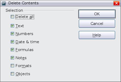 Contents dialog (Figure 11). From this dialog, different aspects of the cell can be deleted. To delete everything in a cell (contents and format), check Delete all.