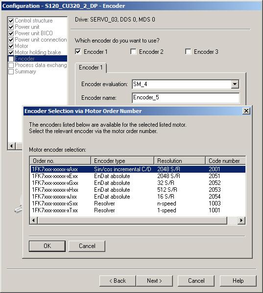 4.3 Configuring a SINAMICS drive in S7T Config Step Activity 10 Select "Select standard encoder from list" and select