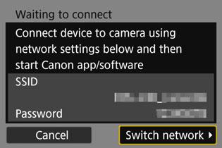 Connecting to a Detected Network Manually via Wi-Fi 4 Select [Switch network]. Displayed when [q], [D], or [l] is selected in step 2. (1) (2) (3) 5 Select an access point.